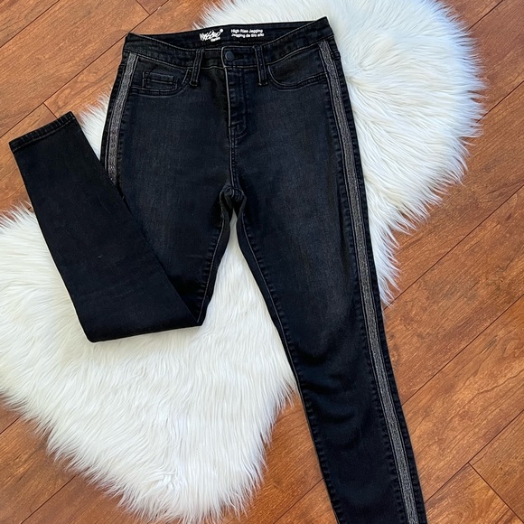 Mossimo Black High Rise Jegging Jeans with Beaded Tuxedo Stripe, Size 0/25 - Picture 2 of 10